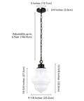 Diagram of 9.13 Inch Wide Pendant Light With Glass Shade In Blackened Bronze And White Milk Glass Diffuser dimensions