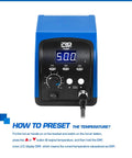 Front view of Hot Air Rework Station For Electronics Repair With Digital Display Heat Gun, Three Temperature Presets visible.