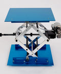 Compact Electric Lifting Platform With Remote Control Adjustable Lab Stand, blue aluminum design, showing detailed lifting mechanism.