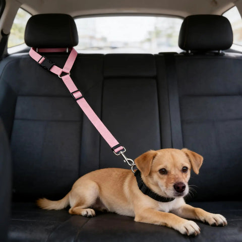 Adjustable Dog Car Seat Belt Locks Down No Sweat Heavy Duty Nylon Restraint Leash For Highway Cruising Keeps Your Best Buddy Secure During Every Road Trip Stylish Pink