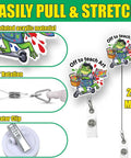 Off To Teach Art Teacher Badge Reel With Funny Frog Meme Design, Artist Badge Holder Featuring Paint Palette, Brushes, And Artsy Clip For Teachers, Professors, And Students, Great Gift For Art Class Lovers. 2x2 in acrylic badge reel with 24-inch cord and alligator clip