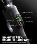 Y10 Pro Cordless Electric Pruning Shears With Brushless Motor LED display showing modes and battery indicators