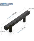 Matte Black Square Cabinet Handles 30 Pack Stainless Steel Pulls For Kitchen And Drawers, 5 Inch Overall Length, diagram showing dimensions