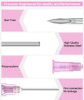 Image showing Pro Grade 18 Gauge 1.5 Inch Luer Lock Hypodermic Needle features: burr-free tip, stainless steel, polypropylene base.