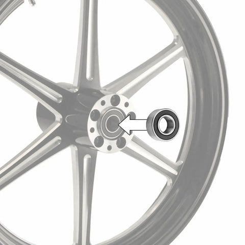 Close-up of wheel hub with arrow pointing to bearing for Wheel Bearing And Seal Kit Front And Rear For Harley Touring Road Glide Road King