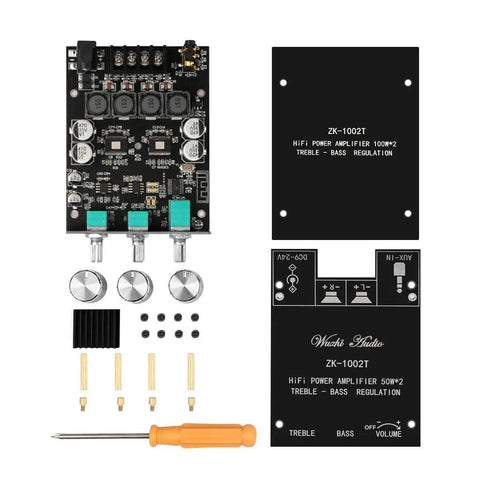 Beefy Bluetooth Five Point Zero Stereo Amplifier Board With Two Channel 100 Watts Per Channel and components layout