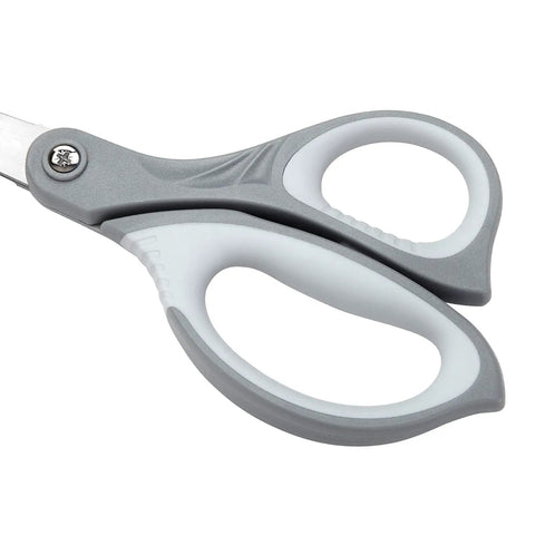 3 Pack 8.5 Inch All Purpose Scissors For Fabric And Paper, Ultra Sharp Stainless Steel Cutters, Durable, Rust Resistant, Everyday Crafting, Office And School Use gray handle close-up