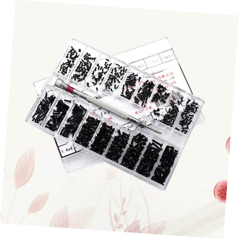 18 Spec Miniature Screw Set Kit With Flat Head Screws In Transparent Case For Glasses And DIY Repairs, Ultra Handy Lightweight Portable Black Screw Assortment For Quick Access And Easy Fixes