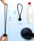 9 Inch Ball Bungee Cords Heavy Duty Tie Down Kit for securing outdoor gear next to water bottle for scale, 9 to 17 inch stretch