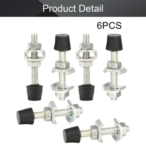 Six Pack M8x70mm Carbon Steel Toggle Clamp Screws With Rounded Spindle Tip For Stable Non Mar Clamping, Zinc Plated 70mm Long, Soft Rubber Pad For Woodworking And Metalworking Projects, 6PCS set shown