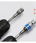 Pro Heavy Duty Internal Hex Handle Universal Drill Bit Screwdriver Impact Socket Adapter Kit, 8 Pieces Cobalt Steel Alloy Set For Tough Jobs And Fast Fixes. 1/4 drive adapters in use