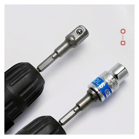 Pro Heavy Duty Internal Hex Handle Universal Drill Bit Screwdriver Impact Socket Adapter Kit, 8 Pieces Cobalt Steel Alloy Set For Tough Jobs And Fast Fixes. 1/4 drive adapters in use