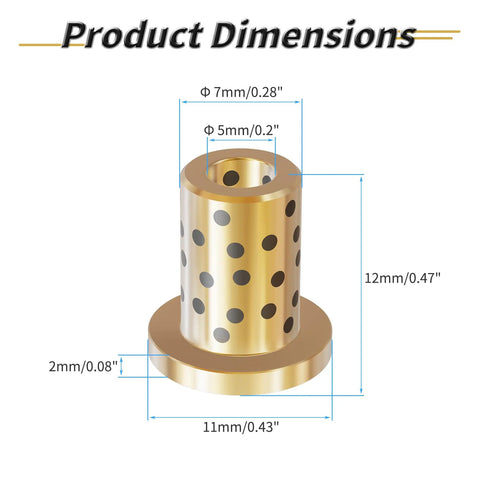Product Dimensions: Two Pack 5x7x12Mm Beefy Brass Flanged Sleeve Bearings With 11Mm Flange For 5Mm Shafts High Precision Tolerance Durable Brass Bushings For Small Machinery DIY Projects And RC Models, 5x7x12mm