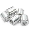 Five aluminum spacers, 1/2 in OD x 1/4 in ID, 1/2 in length, unthreaded round standoff bushings