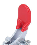 Heavy Duty Toggle Latch Clamp With Adjustable Design For Quick Fixing, Features High Strength Hot Rolled Steel Build To Hold Up To 320KG With Flexible Tension Control For Doors And Gates Without Any Issues. red steel latch clamp with bolt detail