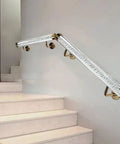 Wall Mount Clear Acrylic Railing Kit With Sleek Silver Brackets For Indoor Stairs And Decks, clear acrylic railing on stairs.