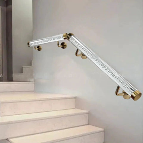 Wall Mount Clear Acrylic Railing Kit With Sleek Silver Brackets For Indoor Stairs And Decks, clear acrylic railing on stairs.
