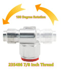 Seven Eighths Inch Thread Swivel Joint For Airless Paint Sprayers, 180 Degree Angled Adapter, 3600 PSI Max, Fits Graco Titan Wagner Tip Extensions And Heavy Duty Extensions For Spray Pros, silver metal 7/8-inch thread