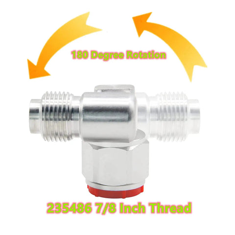 Seven Eighths Inch Thread Swivel Joint For Airless Paint Sprayers, 180 Degree Angled Adapter, 3600 PSI Max, Fits Graco Titan Wagner Tip Extensions And Heavy Duty Extensions For Spray Pros, silver metal 7/8-inch thread