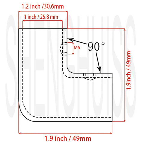 Diagram of Two Way 90 Degree Boat Elbow Fitting For 1 Inch Tubing Heavy Duty 316 Marine Stainless Steel dimensions and angles