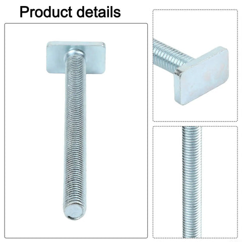 Close-up of metal M8 T screw from Heavy Duty M8 T Slot Track Jig Fixture For Milling Machines And Woodworking Tables T Slot Rail Clamp