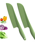 11 Inch Plastic Lettuce Knife With Serrated Blade To Keep Greens Kickin Fresh And Block Browning, Nonstick Safe For Cutting Cakes Fruits Bread, No Sweat Cleaning Dishwasher Ready Duo Pack In Crisp Green with vegetables.
