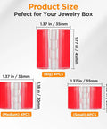 No Drill Needed Easy Peel And Stick Setup Smooth Swinging Clear Acrylic Hinges For Cabinet Repairs And Craft Projects Solid Grip All Day Long Real Good Deal showing product sizes for different dimensions.