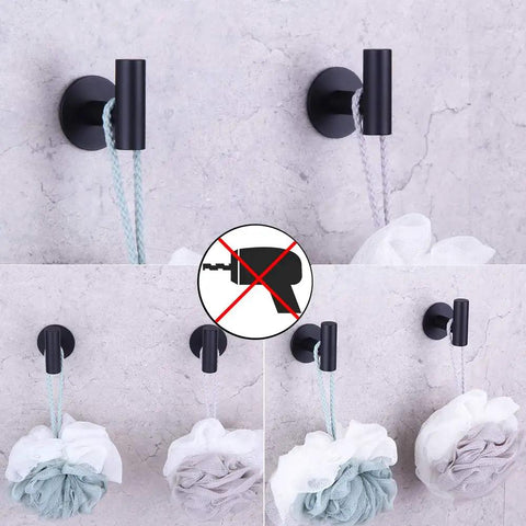 Matte Black Adhesive Towel Hooks Set Of 2 For Bathrooms No Nails Wall Hangers That Hold Towels Tight Stainless Steel