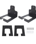 Beefy Stainless Steel Garden Power Tool Wall Rack With Lockdown Multi Grip Hooks And Waterproof Finish For Home Outdoor Trimmers Complete Garage Storage, black tool holder brackets with mounting screws.
