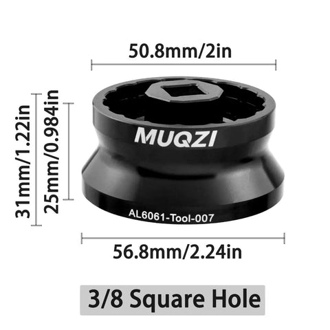 Five In One No Fuss Bike Bottom Bracket Tool for 12 Notch and 16 Notch External Cups, CNC Aluminum, with Measurements