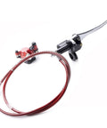 Mini bike hydraulic disc brake lever and red braided hose with red caliper assembly