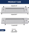 Diagram showing dimensions of the 5.9 Inch Rectangular Flush Sliding Door Pulls Set Of 2 In Brushed Silver Durable Aluminum Alloy Recessed Handles with included screws.