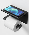 Matte Black Toilet Paper Holder With Shelf Fits Mega Rolls Self Adhesive Wall Mount Rustproof Stainless Steel With Phone