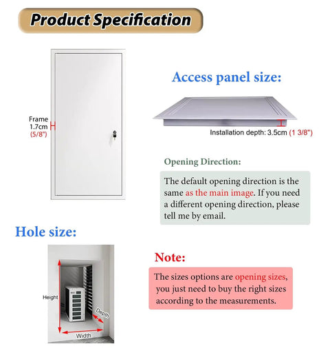 Product specification image for Heavy Duty Aluminum Access Door With Rust Proof Honeycomb Core For Drywall Attic And Outdoor Kitchen Plumbing Inspection Hatch Panel In Crisp White.
