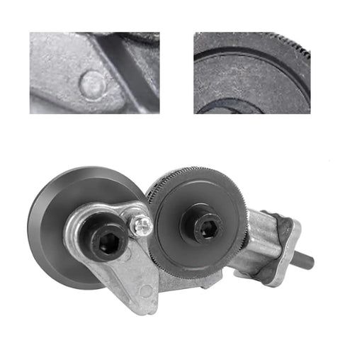 Upgraded Electric Drill Sheet Metal Cutter Attachment Professional Metal Nibbler Tool With Adapter For Precision Cuts On Aluminum Steel Copper Iron Heavy Duty High Carbon Steel Durable Construction close-up of cutter tool gears and mounting.