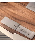 Top Shelf Ergonomic Standing Desk With Integrated Monitor Riser, ash wood top with built-in charging outlet