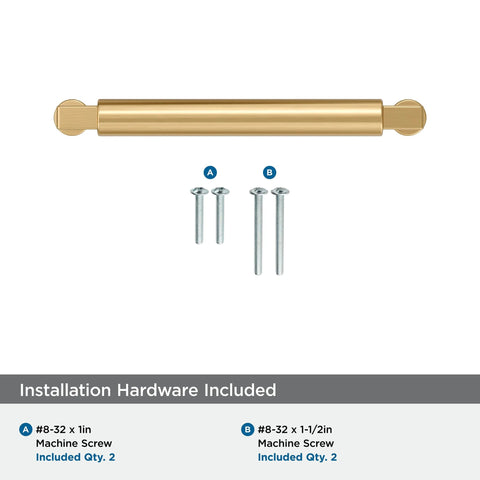 Balon Champagne Bronze Cabinet Pull, 5-9/16 Inch Overall Length, with included installation screws shown below