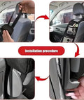 Installation procedure for Game Changer Car Seat Side Organizer For Tesla Cybertruck with dual mesh slots and zipper pocket.