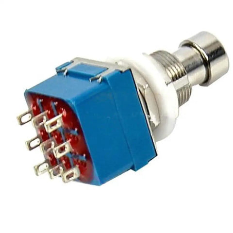 3PDT Nine-Pin Box Stomp Foot Switch For Guitar Effects Pedals True Bypass Metal Build Pack Of Five Ideal For Rewiring Vintage Pedals And Custom LED Status Lights, close-up view