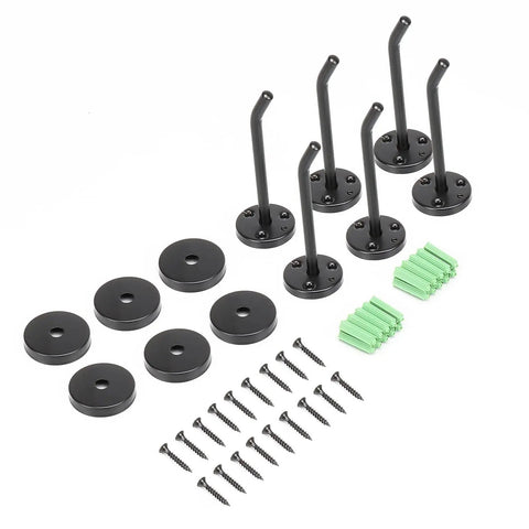 Heavy Duty 304 Stainless Steel Wall Mount Coat Hooks 6 Pack Matte Black Long Nose Design for hats, robes, and towels with hardware