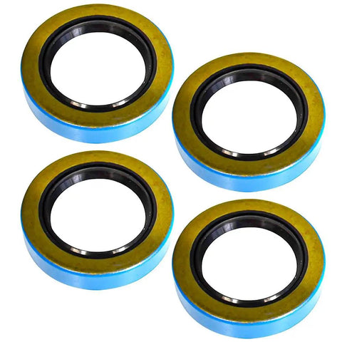 Trailer Hub Grease Seal Kit 10-36 22333TB For 5200-7000 Lb Axles 2.25 Inch By 3.37 Inch Seal Size Fits 42 Spindle EZ Lube Axles Four Seals Ideal Replacement For Dexter 010-036-00 And Transcom 22333TB 4 Pack visible in blue and gold