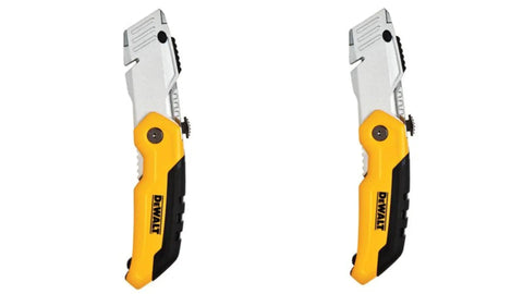 Two Pack Folding Retractable Utility Knife With Quick Blade Change Adjustable Cut Depth And Comfortable Six Inch Handle For Smooth Pro Level Cuts