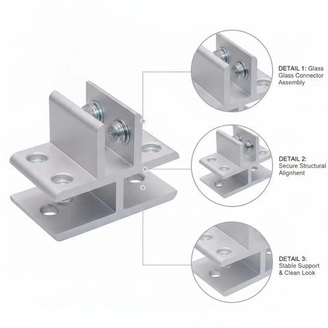 Aluminum Alloy Connector Clip For Glass Display Cabinets And Office Partitions Silver Finish Hardware Secure Glass Panel Connections