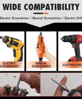 Wide compatibility chart showing electric screwdriver, manual screwdriver, electric drill, and compatibility with Magnetic Positioning PH2 Screwdriver Bits Set For Drywall Plasterboard 10 Piece Pro Grade 50mm Hex Shank With Depth Limiter Collar For Precise Fast Screws And Easy Self Centering In Tight Spaces.