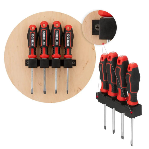 Magnetic Screwdriver Set With Impact Grade S2 Steel And Ergonomic Cushion Grip Four Piece Kit Wall Mount Rack Display