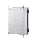 IP67 Weatherproof Junction Box Plastic Enclosure with hinged gray cover and mounting plate, 14.6 x 10.6 x 5.9 inches, side view