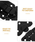 Close-up of Eight Piece Retro Duckbilled Hasp Lock Set for Luggage and Antique Boxes, black zinc alloy detail with text "Not Easy to Deform."