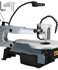 Professional Desktop Scroll Saw With Tiltable Metal Work Table Bright Led Lamp And Quick Speed Adjustments For Killer Curve Cuts Across Wood Plastic And Thin Sheet Metal Projects, featuring sharp blade and LED light.