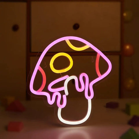 Neon Mushroom Sign USB Powered Night Light For Kids Room Game Room Bedroom Living Room Decor 3D Wall Art Party Lamp Totally Cute Pink