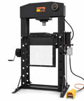 Beefy 50 Ton Air Hydraulic Shop Press With Foot Pedal Heavy Duty H Frame Hydraulic Press Machine Adjustable Height Bearing Press For Garage Automotive Repair And Industrial Workshop Use, black steel frame with gauge and foot pedal